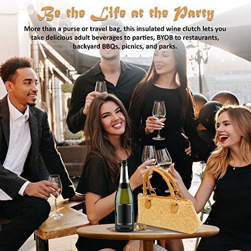 Wine Clutch Bag (Thermal Insulated) Trendy Women's Carry Tote | Holds Red & White 750mL Bottles | Trendy Fashion | Incl. Portable Waiter-Style Corkscrew