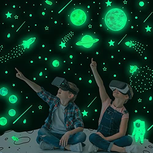 Glow in The Dark Stars for Ceiling Decor,849 Pcs Glowing Stickers for Ceiling Planets, Luminous Stars and Dots Wall Decals Kids Living Room,Rocket Astronaut Decorations for Boys Girls