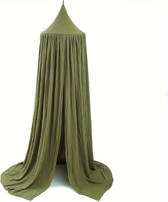 Cotton Kids Bed Canopy, Nursery Room Baby Crib Hanging Curtain Mosquito Net Hideaway Bedding Children Reading Nook Decoration, Pastel Neutral Color for Boys & Girls (Green)