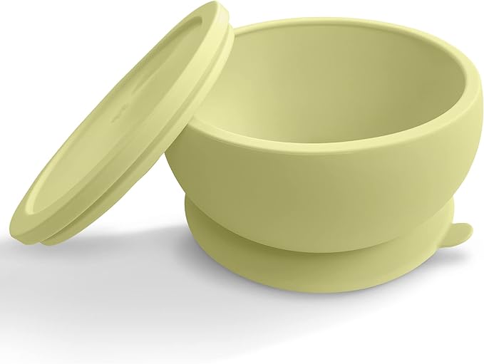 Abiie Octopod Silicone Baby Suction Bowl With Lid - Toddler & Baby Bowls, 8 oz, Yellow, Modern Style, Microwave Safe, Dishwasher Safe
