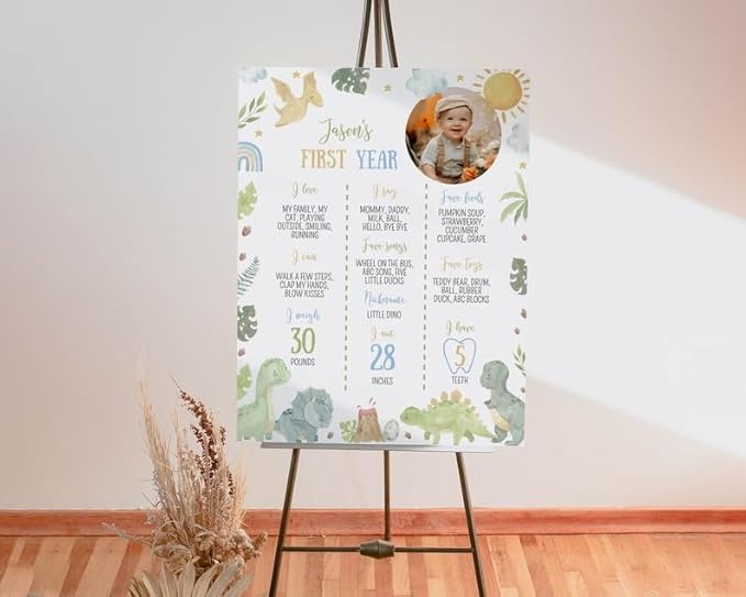 Generic Dinosaur First Birthday Milestone Sign, Dinosaur 1St Birthday Photo Milestone Poster, Dino First Birthday Board, Design 02