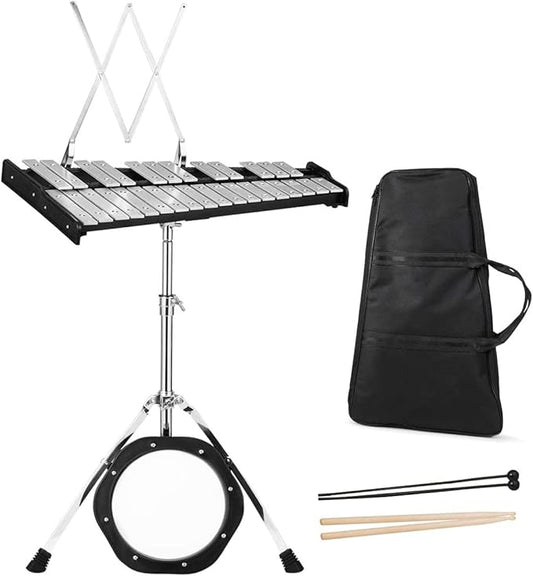 Giantex Percussion Glockenspiel Bell Kit 30 Notes, Xylophone with Adjustable Height Frame, Music Stand, 8" Practice Pad, Bell Mallets, Drumsticks, Carrying Bag, for School Band Beginner Student
