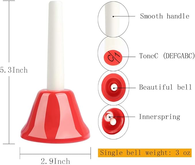 Handbells Set Metal Hand Bells Set Coloful Toddler Handbell Musical Toy 8 Note Diatonic For Kids Bells Instrument,Festival,Musical Teaching,Church Chorus,Wedding,Family Party