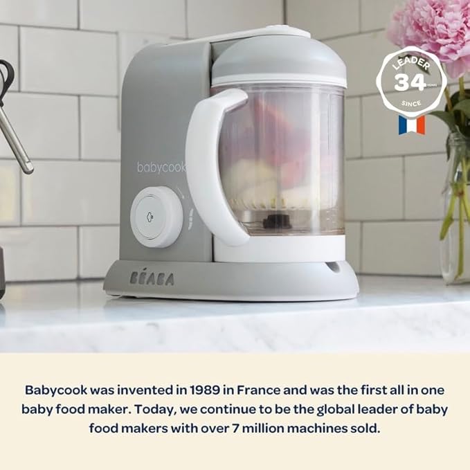 BEABA Babycook Solo 4 in 1 Baby Food Maker, Puree Steamer and Blender for Purees, Grinder with Auto Steam Cooking, Lrg Capacity 4.5 Cups 27 Servings in 20 Mins, Charcoal