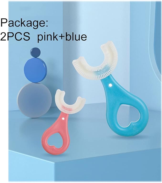 2 Pcs U-Shaped Kids Toothbrush, Premium Soft Manual Training Toothbrush for Kids 2-6 Years Old. (Blue)