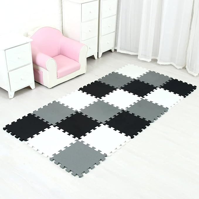 MQIAOHAM® 25 Pieces Puzzle Play Mats, Soft Baby Play Mat, Kids Interlocking Foam Floor Tiles, Toddlers Carpet Playmats G301025-101104112