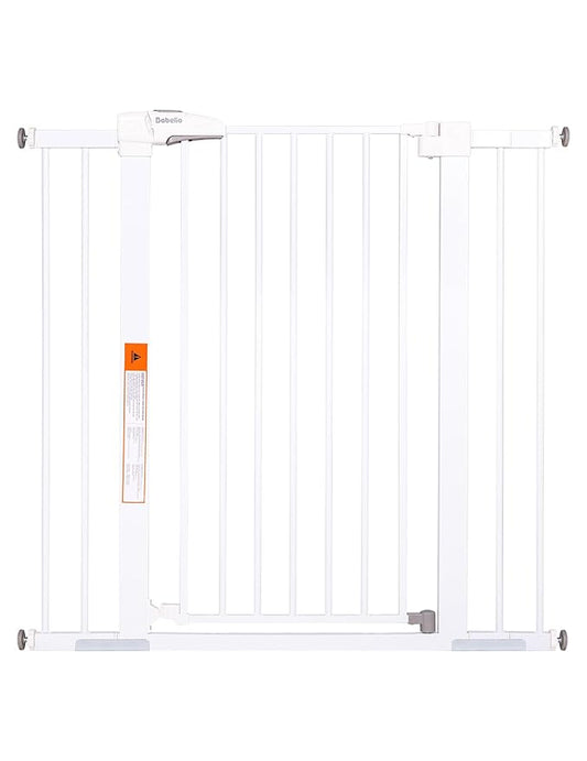 BABELIO 36" Extra Tall Dog Gate, 26-40" Wide Auto Close Baby Gate, Pressure Mounted Metal Pet, Easy Install No Drilling, No Tools Required, With Wall Protectors and Extension Kits, White