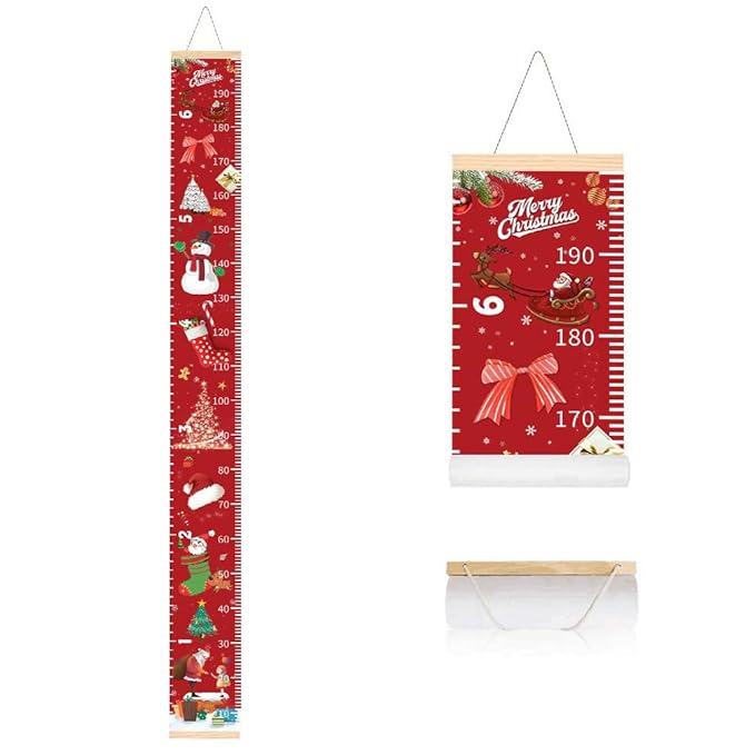Christmas Decorations, Growth Chart for Wall, Height Chart for Kids, Xmas Nursery Decor, Hanging Ruler Wall Decor, Baby Room Decor, Christmas Gifts for Boys Girls - 76.7 x 7.9 inch with Beige Wood