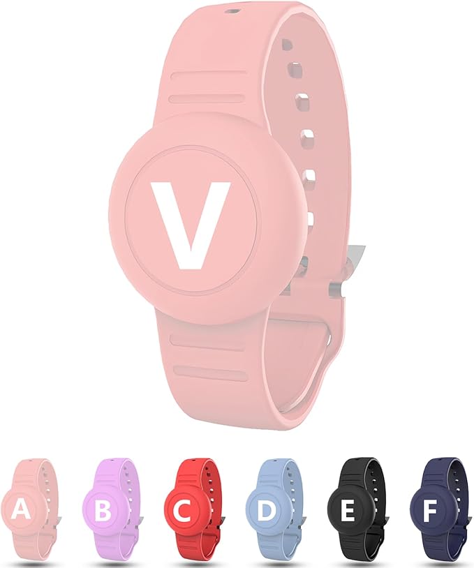 Waterproof Bracelet for AirTag Kids, Personalized Initial Letter Hidden Holder Compatible with Air Tag, Silicone Case for Airtag Adjustable Anti-Lost GPS Tracker for Toddler Child Elder, V