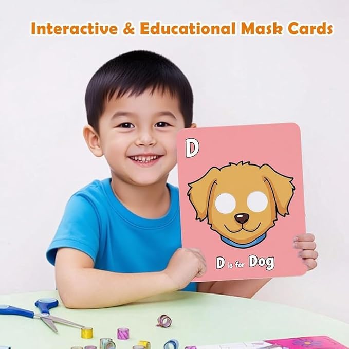 26 PCS Alphabet ABC Flash Cards with Animal Masks, Alphabet mask Cards, Giant Letter ABC Animal Faces Flash Learning Flashcards, Interactive Education Games, Learn Letters (Multicolor, 1Pcs)