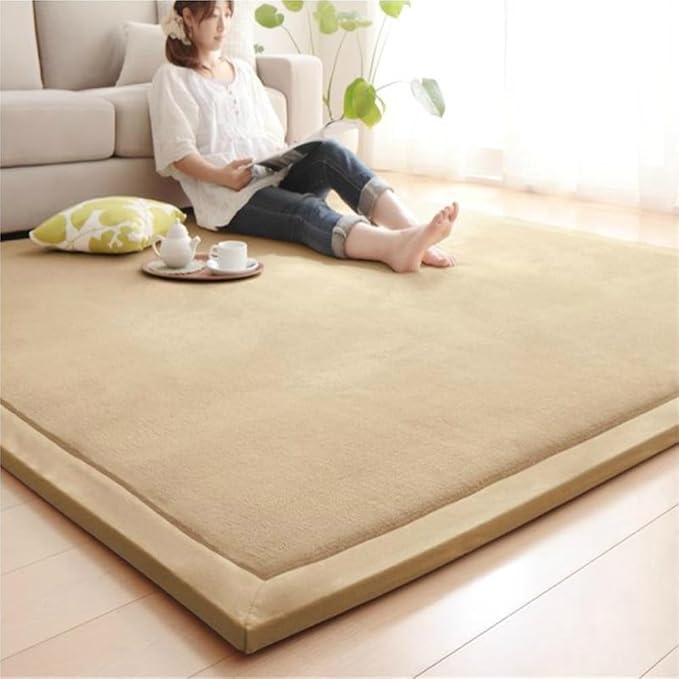 Loartee Coral Velvet Crawling Rug (6'8"x7'9", Brown) for Toddler Children Play Area Rug Yoga Mat Exercise Pad