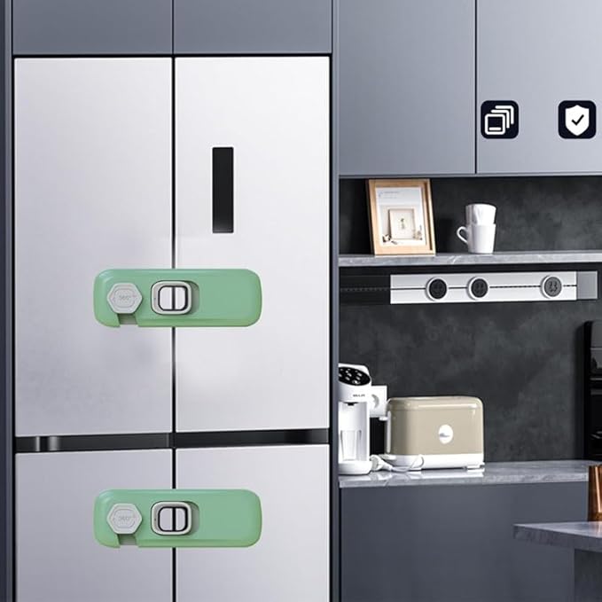 2x Child Kid Lock Fridge, Freezer, Cabinet Catch Baby Safety Lock Door Safe (Green)
