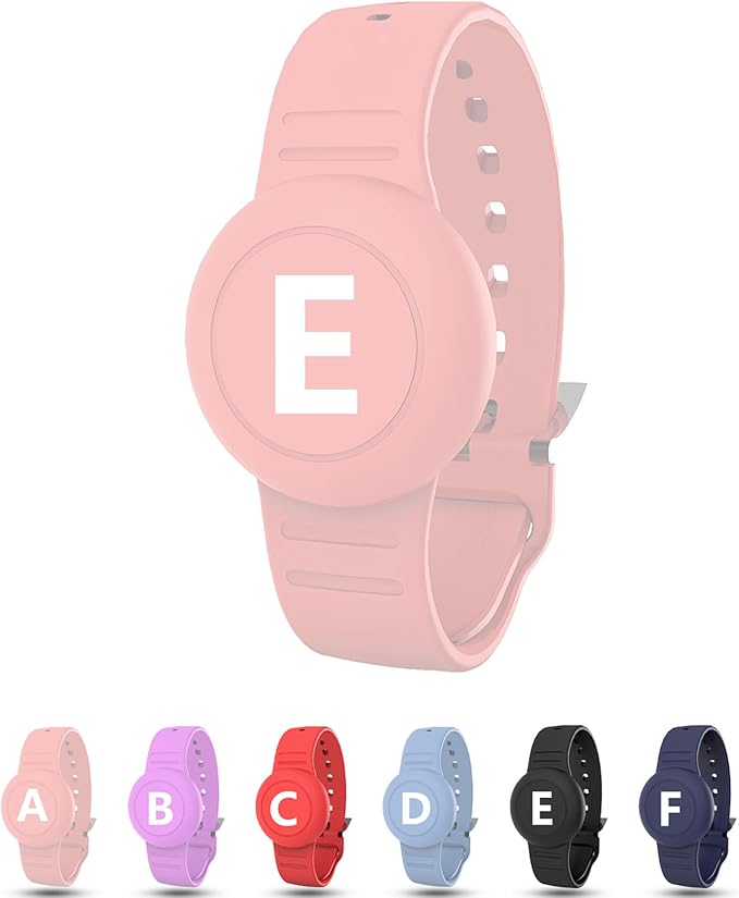 Waterproof Bracelet for AirTag Kids, Personalized Initial Letter Hidden Holder Compatible with Air Tag, Silicone Case for Airtag Adjustable Anti-Lost GPS Tracker for Toddler Child Elder, E