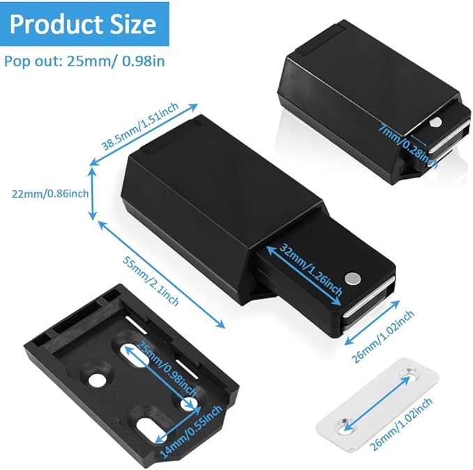 Heavy Duty Push to Open Door Latch, 10 Pack Black Magnetic Push Latches, Hidden Push Touch Latch Hardware for Push to Open Cabinet, Magnetic Door Catch for Drawer Wardrobe Door