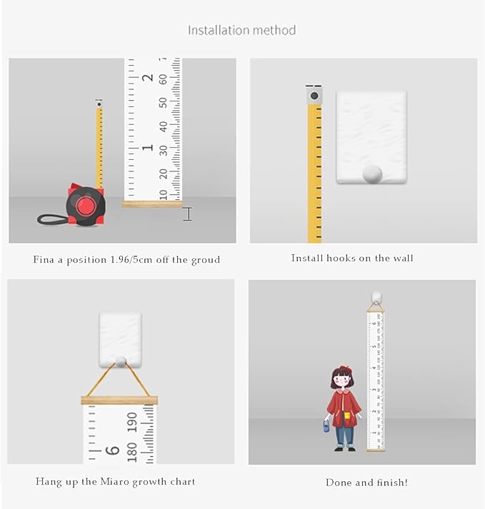 Kids Growth Chart, Wood Frame Fabric Canvas Height Measurement Ruler from Baby to Adult for Child's Room Decoration 7.9 x 79in (7.9 x 79in, Cartoon Crocodile)