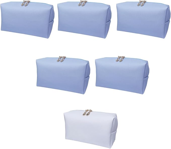 Bridesmaid Proposal Gifts Letter Cosmetic makeup bag bulk for Wedding Party Favors Bachelorette party decorations Toiletry Organizer Bag Makeup Case Gift (6, White&Dusty Blue)