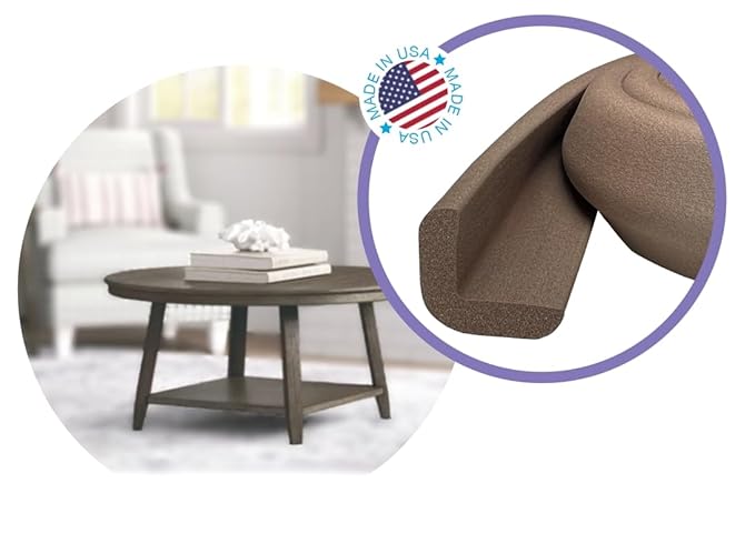 Kidkusion Baby Proof Edge Guards for Safety | Made in The USA | 28 Feet | Brown | Edge Protectors for Furniture, Tables, Fireplaces | Heavy Duty Tape Included