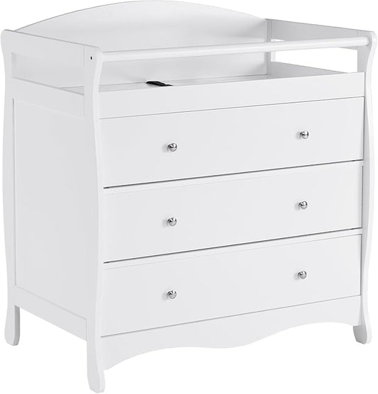 3-Drawer Changing Table, Safety Rails & Strap, Infant Diaper Changing Station with Drawers, Baby Diaper Changing Table Dresser for Nursery, Easy Assembly (White)