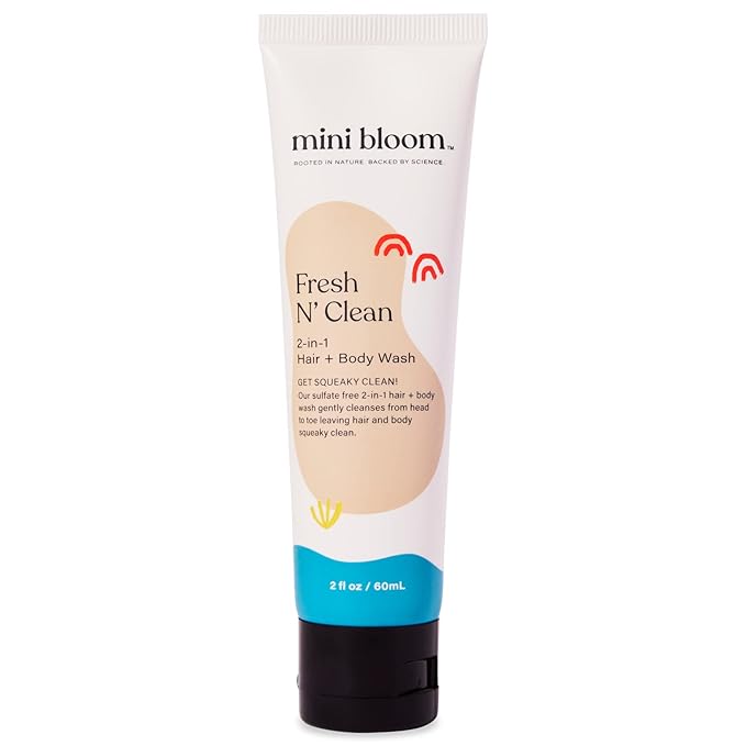 Fresh N’ Clean 2-in-1 Hair + Body Wash Shampoo Sulfate-Free Baby & Kid Safe Aloe leaf, Chamomile extract, Lavender & Botanicals - Travel Size