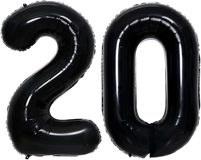 GOER Number 20 Balloons for 20th Birthday Party Decorations,42 Inch Jumbo Foil Helium Balloons for 20th Anniversary (Black)