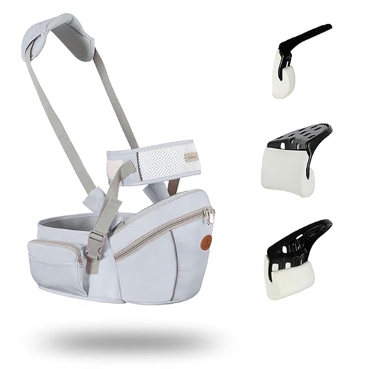 Baby Hip Seat Carrier Baby Waist Stool for Child Infant Toddler with Adjustable Strap Buckle Pocket Soft Inner Huge Storage (Grey)