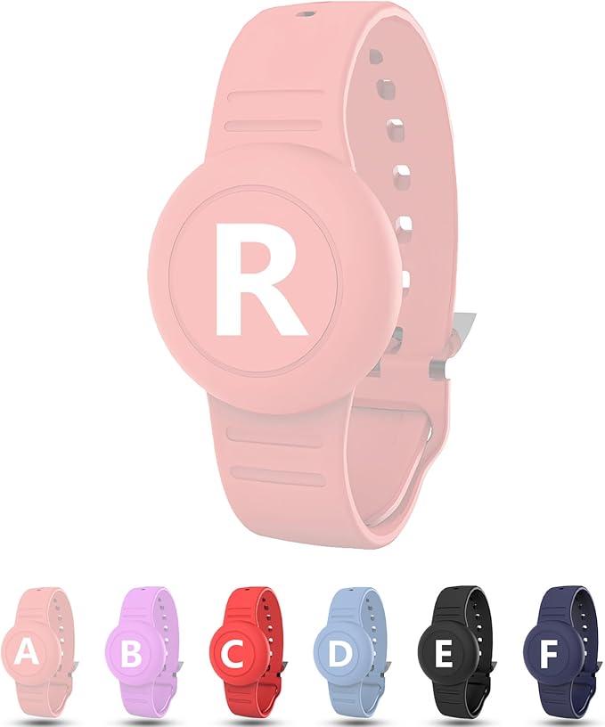 Waterproof Bracelet for AirTag Kids, Personalized Initial Letter Hidden Holder Compatible with Air Tag, Silicone Case for Airtag Adjustable Anti-Lost GPS Tracker for Toddler Child Elder, R