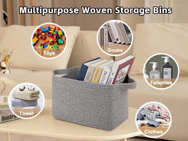 OIAHOMY Storage Basket, Woven Baskets for Storage, Cotton Rope Basket for toys,Towel Baskets for Bathroom - Pack of 3, Light Grey
