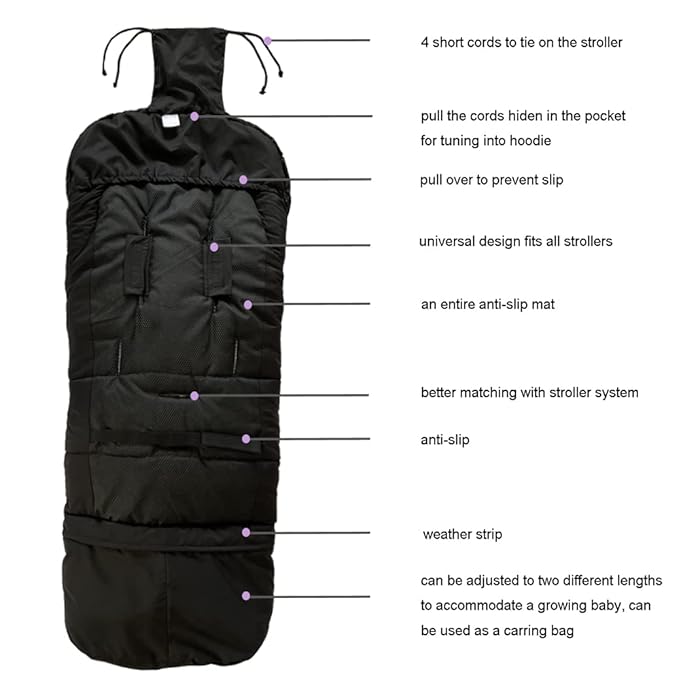 0-5T Length Ajustable Waterproof Stroller Winter Cover for All Stroller, XL Stroller Bunting Bag, Outdoor Tour Winter Stroller Sleeping Bag Infant to Toddler to Pre School