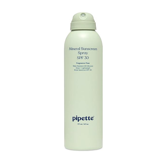 Pipette Baby Mineral Sunscreen Spray SPF 30, Broad Spectrum with Non-Nano Zinc Oxide, Water Resistant UVB/UVA Non-Toxic Sun Protection for Kids & Sensitive Skin, 6 oz