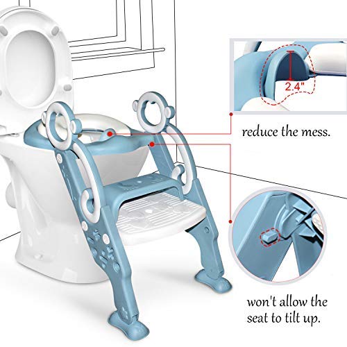 GrowthPic Toddler Potty Training Seat with Step Stool Ladder – Foldable Toilet Trainer with Splash Guard for Boys & Girls, Height Adjustable, Fits Standard & Elongated Toilets (Blue)