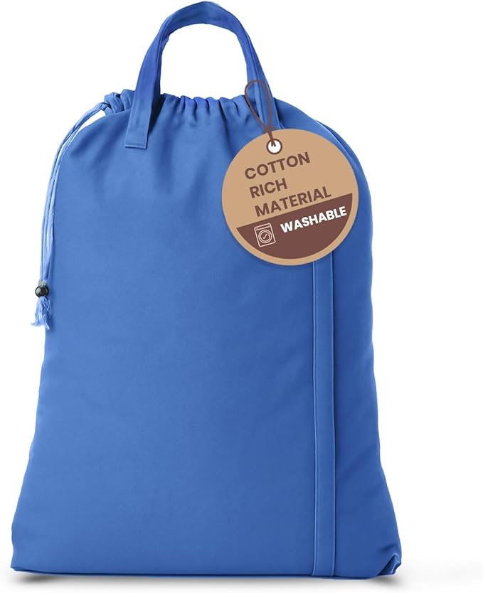 LFH Home Cotton Canvas Large Laundry Bag with Handle, Heavy Duty Drawstring Closure Washable Laundry Bags, School Travel, Home, Hotel, College Dorm, Organizer Sack, Toys Clothes 28x36-Sky Blue