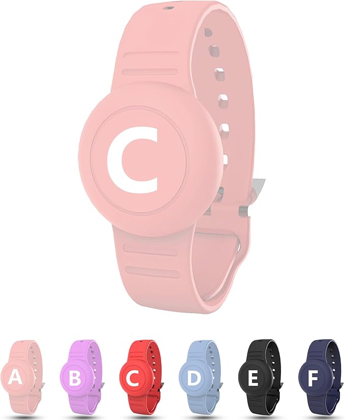 Waterproof Bracelet for AirTag Kids, Personalized Initial Letter Hidden Holder Compatible with Air Tag, Silicone Case for Airtag Adjustable Anti-Lost GPS Tracker for Toddler Child Elder, C