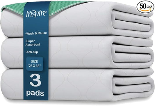 Inspire Super and Ultra Absorbent Reusable Bed Pads (23" X 36" Reusable 3 Pack)