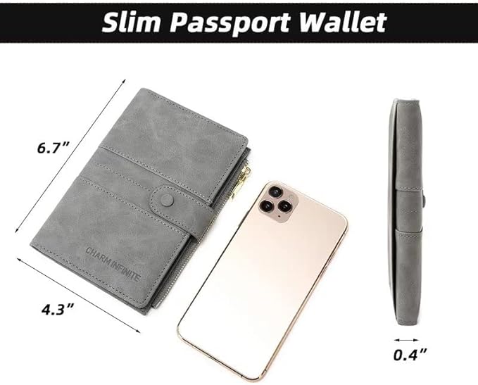 Mudono Passport and Card Holder for Women RFID Blocking Card Case Slim Travel Wallet Change Purse with Vaccine Card Slot