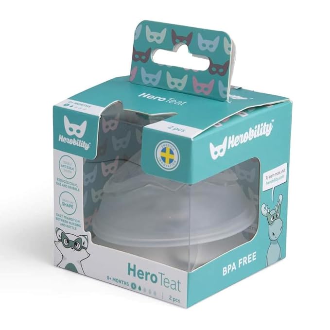 Herobility Double Anti-Colic Silicone Nipples, Baby Bottle Teats, Breast Like Shaped Nipples - Fits Herobility's & Eco Baby Bottles | Pack of 2 (Small Size)