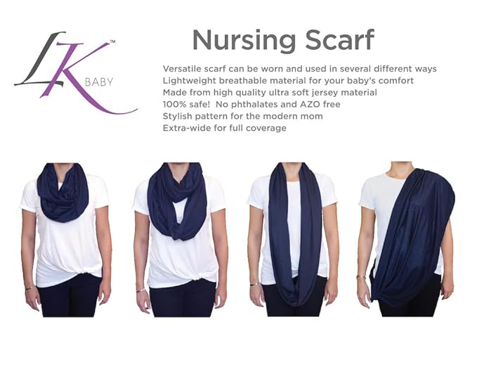 LK Baby Infinity Nursing Scarf Breastfeeding Cover Ultra Soft (3pk Grey/Navy/Black)