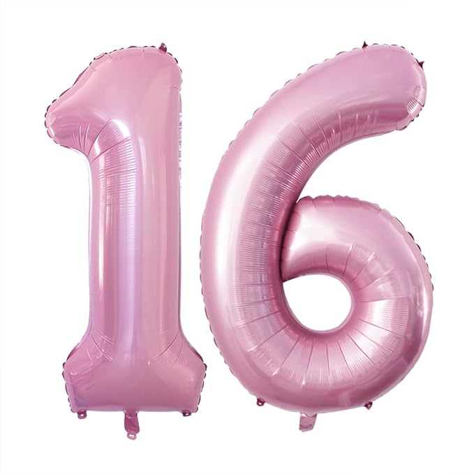 GOER Number 16 Balloons for 16th Birthday Sweet 16 Party Decorations,42 Inch Jumbo Foil Helium 61 Balloons for 61st Birthday Party Decoration (Light Pink)