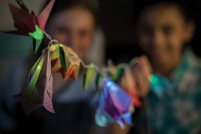 KidzMaker - Origami Flower Lights - DIY Craft Kit for Kids - Make Beautiful Flower-Shaped Origami Paper Kit Lights - Includes Colorful Papers & LED Lights - Fun Creative Activity for Room Decoration