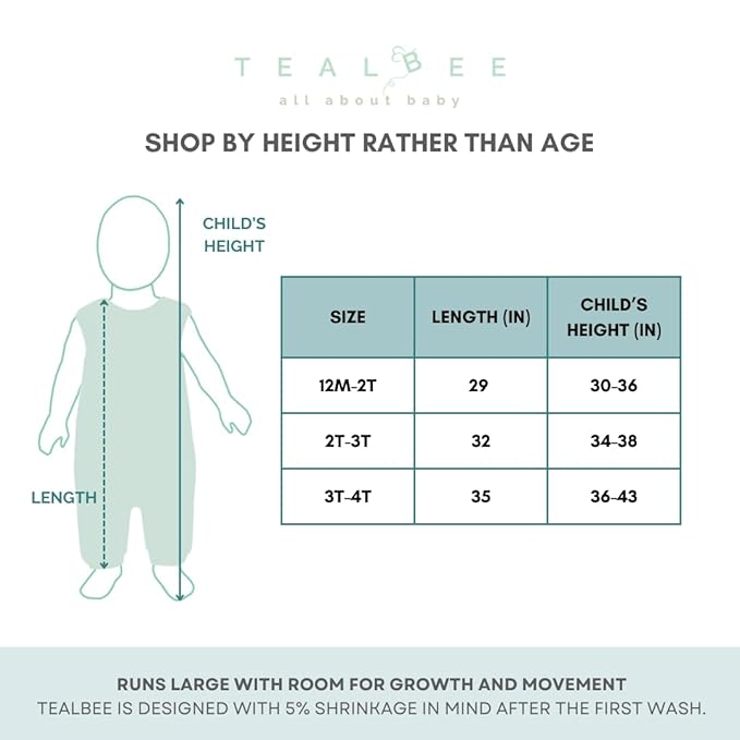 Tealbee Dreamsuit: Toddler Sleep Sack with Feet 12-18 months, 18-24 months - 1.5 TOG Winter Baby Wearable Blanket for Walkers - Rayon made from Bamboo, Organic Cotton Sleep Bag - Minty Stripes