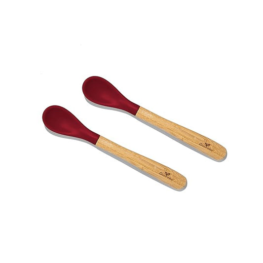 Avanchy Bamboo & Silicone Infant Training Spoons, BPA Free - Soft Tip, Easy on Gums, First Stage Feeding Utensils for Baby-Led Weaning, Self-Feeding, Magenta