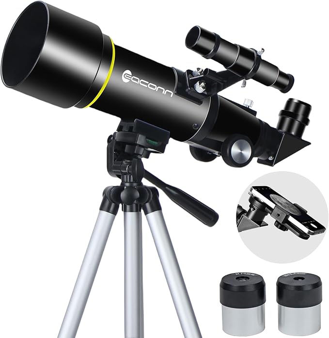 Telescopes, Telescope for Kids and Adults Beginners, 70mm Aperture 400mm Focus Length Refractor Travel Telescope with AZ Mount for Observe The Moon and Landscape-Black