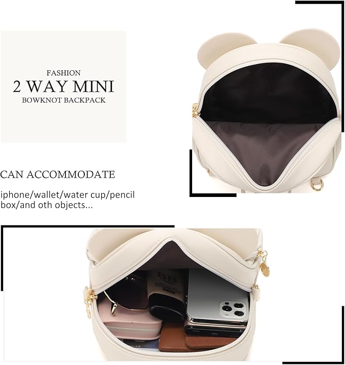 KL928 Girls Bowknot Polka Dot Cute Mini Backpack Small Daypacks Convertible Shoulder Bag Purse for Women