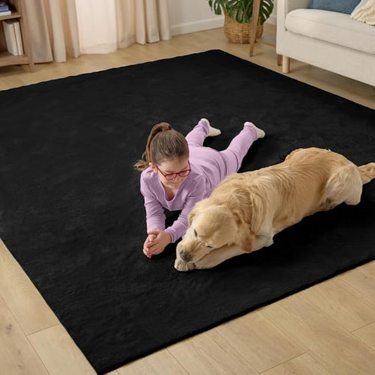 GORILLA GRIP Ultra Soft Washable Area Rug, Stain and Slip Resistant Plush Thick Carpet for Bedroom Living Room, No Shed Floor Rugs, Pet Friendly, Dorm Essentials, Kids Nursery Home Decor, 4x6, Black