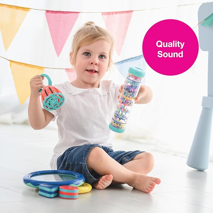 Edushape First Birthday Gift Set - Baby Musical Instruments & Toddler Music Set - Music Toys Baby Gift – Includes Hand Drum, Rain Stick, Shakers, Bell - Interactive Toddler Music Toys for Toddlers 1-3