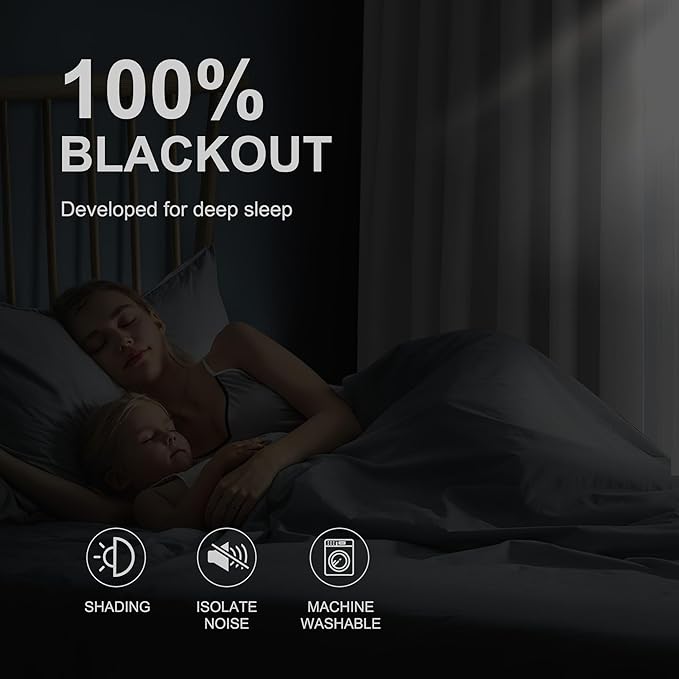 NICETOWN 100% Blackout Curtains for Bedroom 84 inch Long Thermal Insulated Blackout Curtains for Living Room, Energy Saving Grommet Drapes for Patio Door (2 Panels, Greyish White, 42W x 84L)