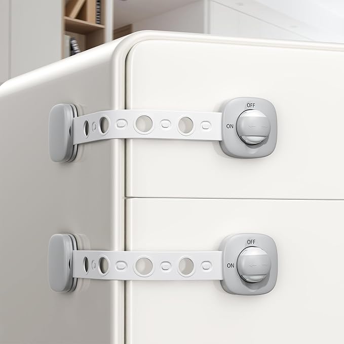 2 Pack Cabinet Locks/Refrigerator Locks Baby Proofing - Child Proof Locks for Drawer, Refrigerator, Fridge, Toilet Seat-No Screws or Tools Required (2 Pack-Grey Locks)