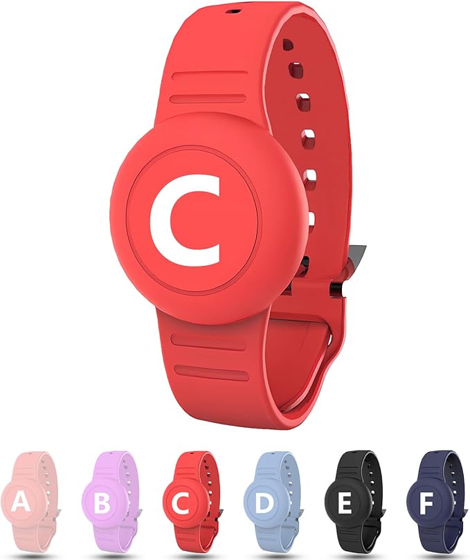 Waterproof Bracelet for AirTag Kids, Personalized Initial Letter Hidden Holder Compatible with Air Tag, Silicone Case for Airtag Adjustable Anti-Lost GPS Tracker for Toddler Child Elder, C