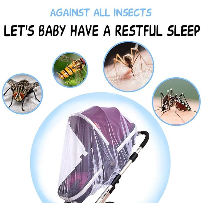 Durable Baby Stroller Mosquito Net (2 Pack) - Universal Elastic Edge Mesh Cover for Bassinets, Cradles, Playards, Car Seats & Mini Cribs | Breathable Travel Essential Newborn Protection (White)