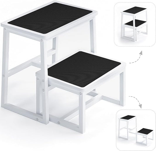 2 Step Stools for Adults Kids, Anti-Slip Sturdy Wooden Foot Stools with 500 Lbs Capacity for High Beds,Closet, Bathroom,Kitchen, Potty Training