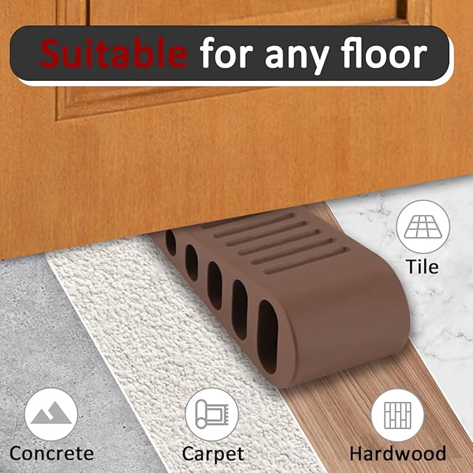 JQK Rubber Door Stopper Wedge, Bronze 3 Pack Soft TPR Premium Door Stops for Bottom of Heavy Duty Door on Tile, Concrete, Carpet, Wooden Floor, DSB61-ORB-P3